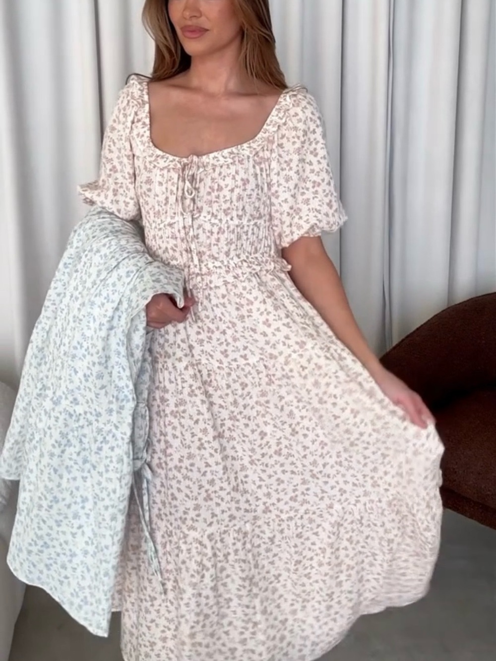 Worth Collective Landon Pink Floral Puff Sleeve Maxi Dress- size M- NWOT